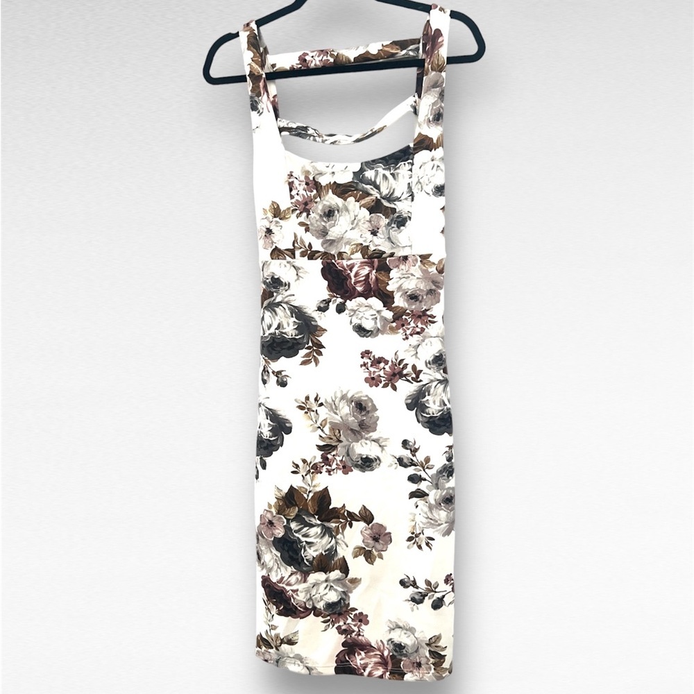 Floral Square-Neck White Midi Dress